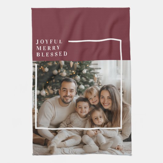 Joyful Merry Blessed Personalized Christmas Photo  Theedoek (Verticaal)
