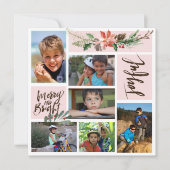 Joyful Merry en Bright Waterverf kerstfoto Feestdagenkaart (Voorkant)