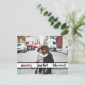 Joyful Merry kerstfoto Briefkaart (Staand voorkant)