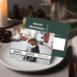 Joyful Merry kerstfoto Briefkaart<br><div class="desc">Dit briefkaart van Kerstmis is voorzien van een gebied om uw eigen familiefoto,  een moderne handgeschreven doopvont en elegante groene en witte kleurencombinatie toe te voegen. Bewerk de *Meest* formulering om aan uw behoeften tegemoet te komen en bewerk alle kleuren in uw smaak.</div>