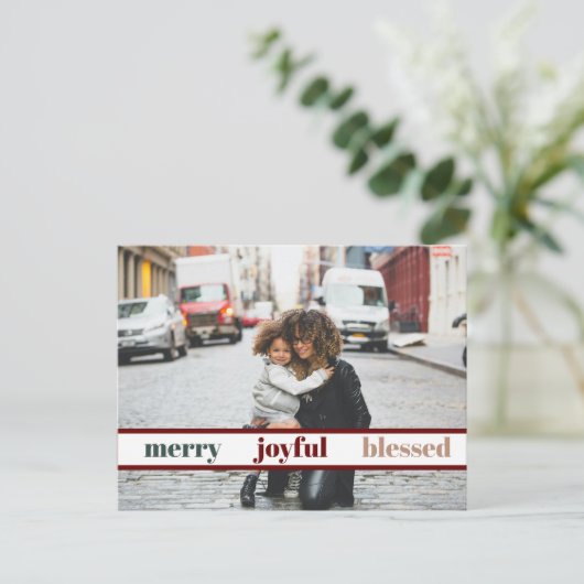 Joyful Merry kerstfoto Briefkaart (Staand voorkant)