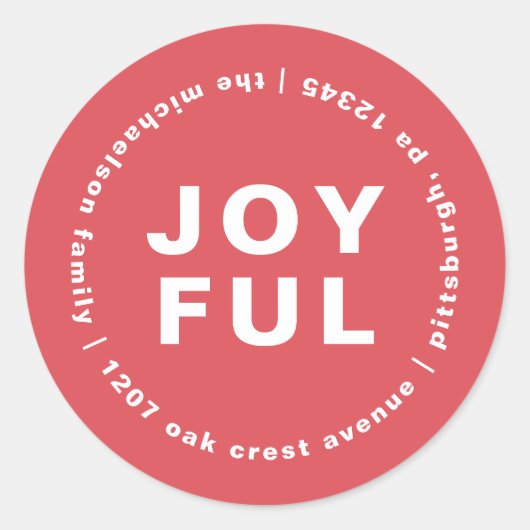 Joyful met Return Address kerstfeestay Red Ronde Sticker (Voorkant)