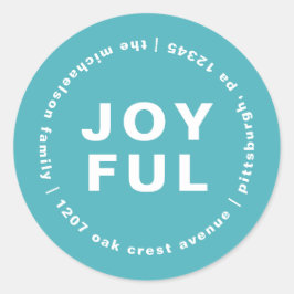 Joyful met Return Address Kerstmis Blue Ronde Sticker