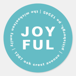 Joyful met Return Address Kerstmis Blue Ronde Sticker