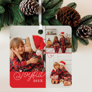 Joyful minimale fotocollage Cadeau lint rood Metalen Ornament