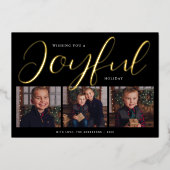Joyful Modern Black and Gold Script Photo Collage Folie Feestdagenkaart (Voorkant)