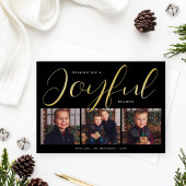 Joyful Modern Black and Gold Script Photo Collage Folie Feestdagenkaart