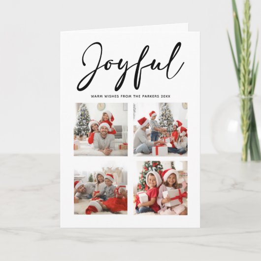 JOYFUL Modern Black Script Simple Photo Collage Feestdagen Kaart (Voorkant)
