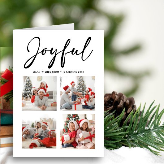JOYFUL Modern Black Script Simple Photo Collage Feestdagen Kaart