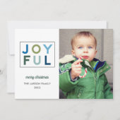 Joyful Modern Blue Green Lettering Foto Feestdagenkaart (Voorkant)