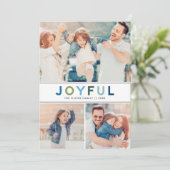 Joyful Modern Blue Lettering Photo Collage Feestdagenkaart (Staand voorkant)