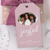 Joyful Modern Blush Pink Kerstfeestdag Foto Cadeaulabel