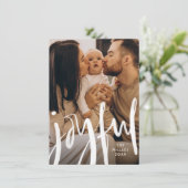 Joyful Modern Brushed Script Family Holiday Feestdagenkaart (Staand voorkant)