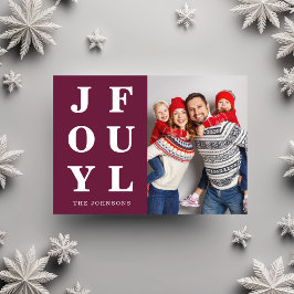 Joyful Modern Burgundy Fotokerstfeest Feestdagenkaart