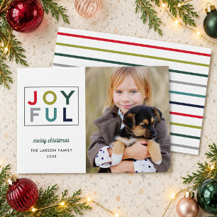 Joyful Modern Colorful Red Green Lettering Foto Feestdagenkaart