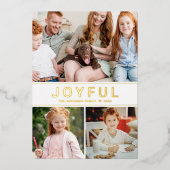 Joyful Modern Family Photo Collage Gold Folie Feestdagenkaart (Voorkant)