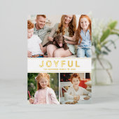 Joyful Modern Family Photo Collage Gold Folie Feestdagenkaart (Staand Voorkant)