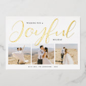 Joyful Modern Gold Script Photo Collage Folie Feestdagenkaart (Voorkant)
