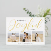 Joyful Modern Gold Script Photo Collage Folie Feestdagenkaart (Staand Voorkant)