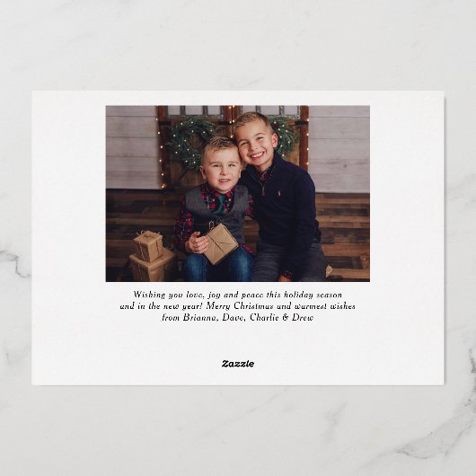 Joyful Modern Gray and Gold Script Photo Collage Folie Feestdagenkaart (Achterkant)