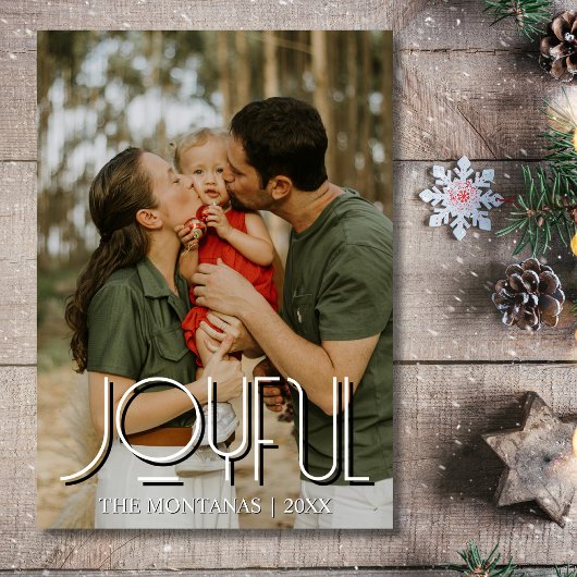 Joyful Modern Holiday Family Photo Light Gray Feestdagenkaart