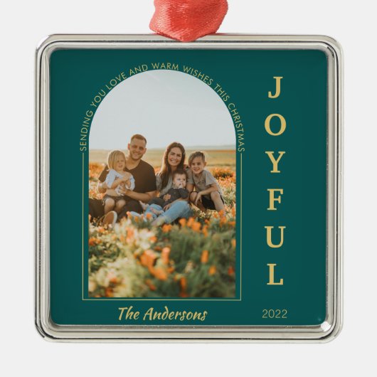 Joyful Modern Minimalist Arch Foto Groen Metalen Ornament (Voorkant)