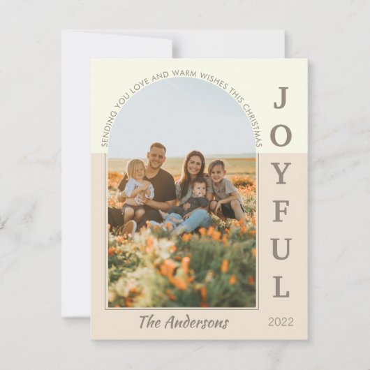 Joyful Modern Minimalist Boho Arch Photo Beige Feestdagenkaart (Voorkant)