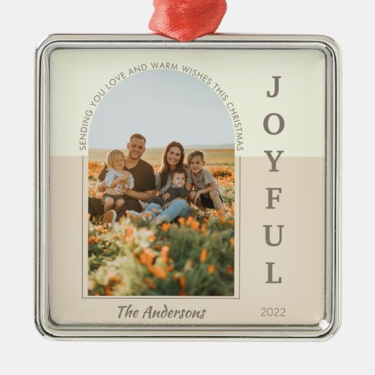 Joyful Modern Minimalist Boho Arch Photo Beige Metalen Ornament (Voorkant)