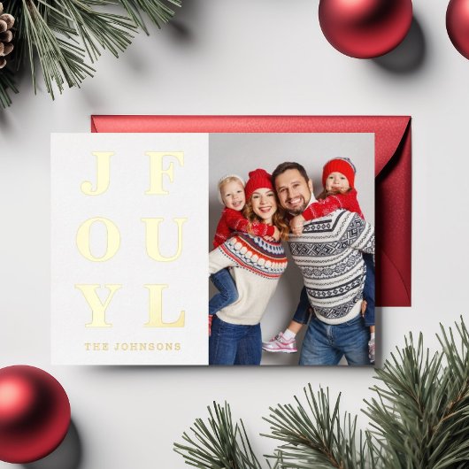 Joyful Modern Photo Kerstmis Gold Folie Feestdagenkaart