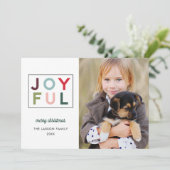 Joyful Modern Rainbow Lettering Foto Feestdagenkaart (Staand voorkant)