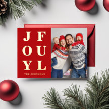 Joyful Modern Red Photo met Kerstmis Gold