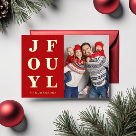 Joyful Modern Red Photo met Kerstmis Gold Folie Feestdagenkaart