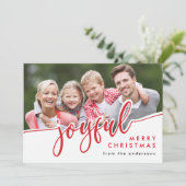 JOYFUL Modern Rood Wit Vrolijk Kerstfoto Feestdagenkaart (Staand voorkant)