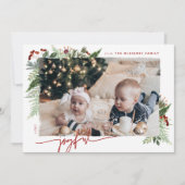 JOYFUL Modern Script Boho Greenery Burgundy Beige Feestdagenkaart (Voorkant)