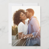 Joyful modern script één foto groen kerstfeest feestdagenkaart (Voorkant)