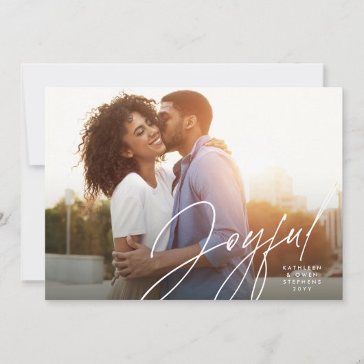 Joyful modern script één foto groen kerstfeest feestdagenkaart (Voorkant)