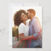 Joyful modern script één foto rood kerstfeest feestdagenkaart (Voorkant)