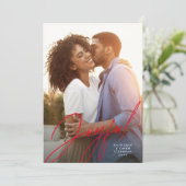 Joyful modern script één foto rood kerstfeest feestdagenkaart (Staand voorkant)