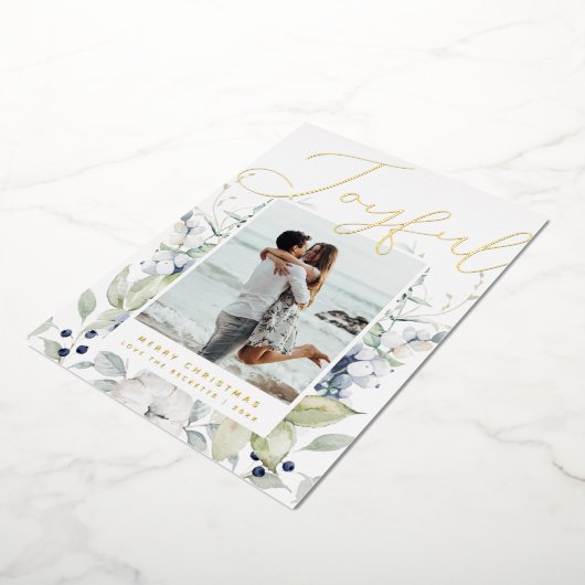 Joyful Modern Script Photo Folie Feestdagenkaart (Gedraaid)