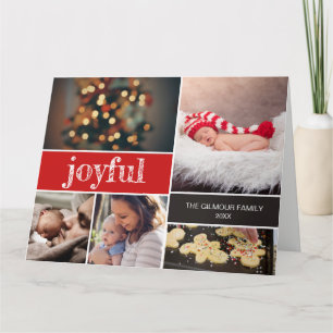 Joyful Modern Script Red Kerstfotocollage Kaart