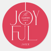 JOYFUL moderne elegante typografie feestelijk rood Ronde Sticker (Voorkant)