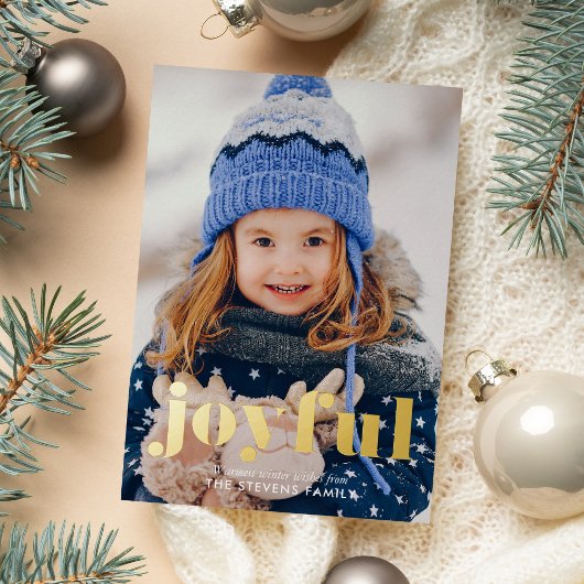 "Joyful" Moderne fotofeestdag Folie Feestdagenkaart