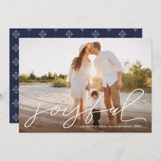 Joyful Moderne kersthandgeschreven scriptfoto Feestdagenkaart (Voorkant / Achterkant)
