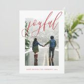 Joyful Moderne Kerstmis Handgeschreven Script Foto Feestdagenkaart (Staand voorkant)
