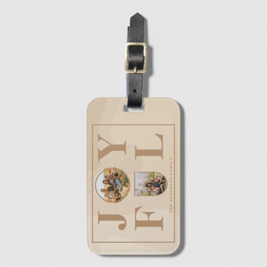 Joyful | Moderne, minimalistische beige Arch 2 fot Bagagelabel (Voorkant (verticaal))