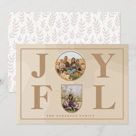 Joyful | Moderne, minimalistische beige Arch 2 fot Feestdagenkaart (Voorkant / Achterkant)