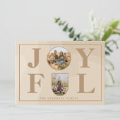 Joyful | Moderne, minimalistische beige Arch 2 fot Feestdagenkaart (Staand voorkant)