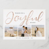 Joyful Moderne Roos Gold Script Photo Collage Folie Feestdagenkaart (Voorkant)
