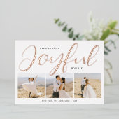 Joyful Moderne Roos Gold Script Photo Collage Folie Feestdagenkaart (Staand Voorkant)