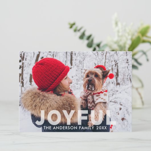 Joyful Moderne Translucent Overlay Foto Feestdagenkaart (Staand voorkant)